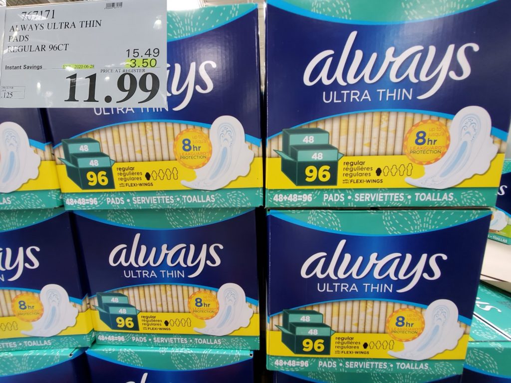 767171 ALWAYS ULTRA THIN PADS REGULAR 96CT 3 50 INSTANT SAVINGS EXPIRES