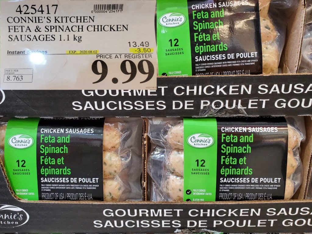425417 CONNIE S KITCHEN FETA SPINACH CHICKEN SAUSAGES 1 1 KG 3 50