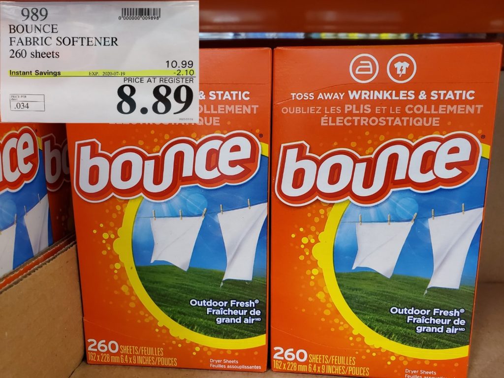 989 BOUNCE FABRIC SOFTENER 260 SHEETS 2 10 INSTANT SAVINGS EXPIRES ON