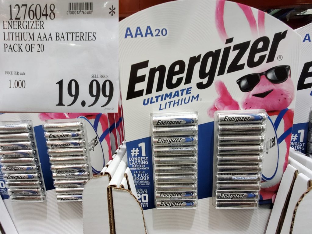 1276048 ENERGIZER LITHIUM AAA BATTERIES PACK OF 20 19 99 Costco East