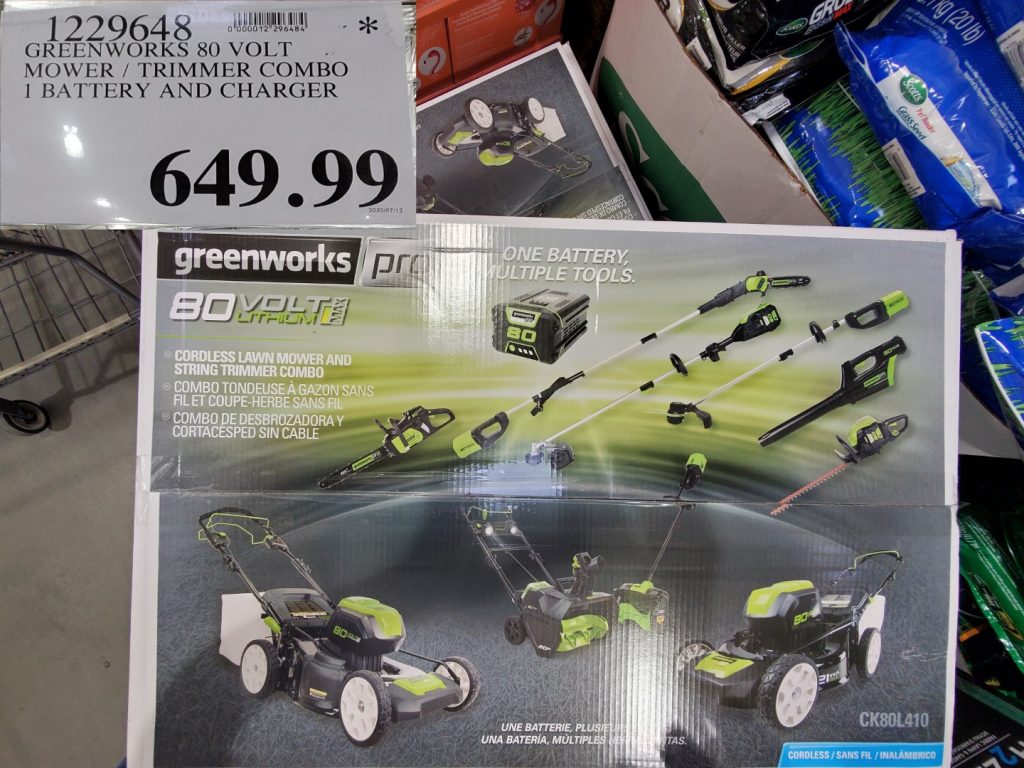 1229648 GREENWORKS 80 VOLT MOWER TRIMMER COMBO 1 BATTERY AND CHARGER 649 99 Costco East Fan Blog