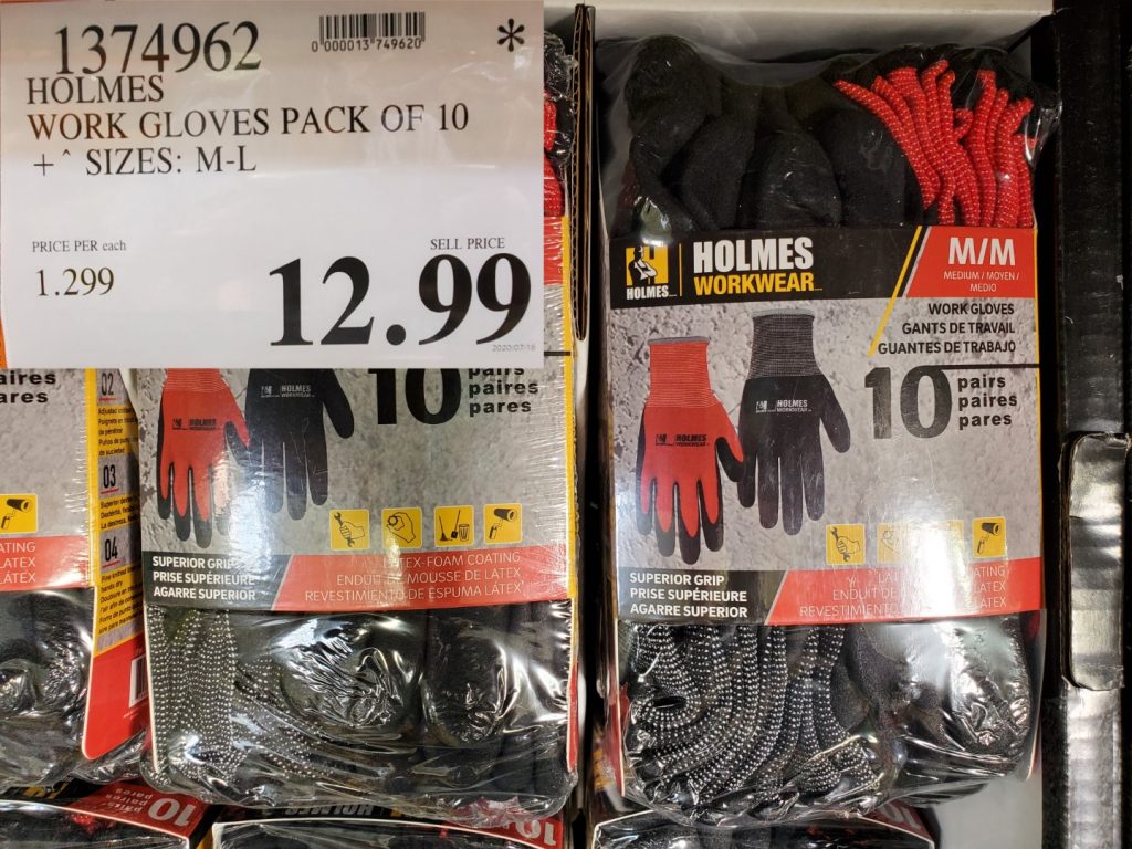 1374962 HOLMES WORK GLOVES PACK OF 10 SIZES M L 12 99 Costco East Fan
