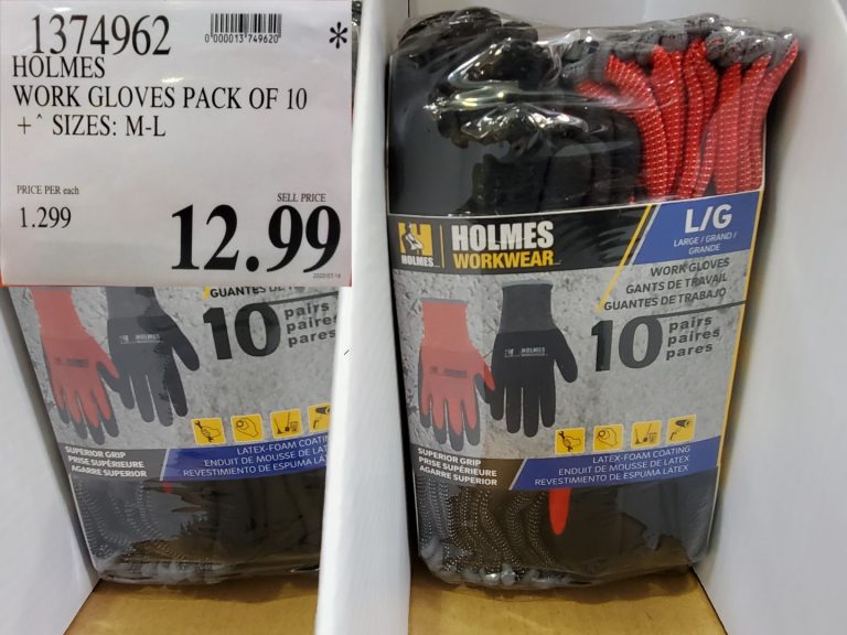 1374962 HOLMES WORK GLOVES PACK OF 10 SIZES M L 12 99 Costco East Fan