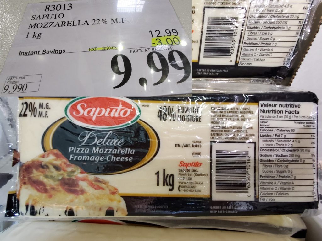 83013 SAPUTO MOZZARELLA 22 M F 1 kg 3 00 INSTANT SAVINGS 9 99 Costco