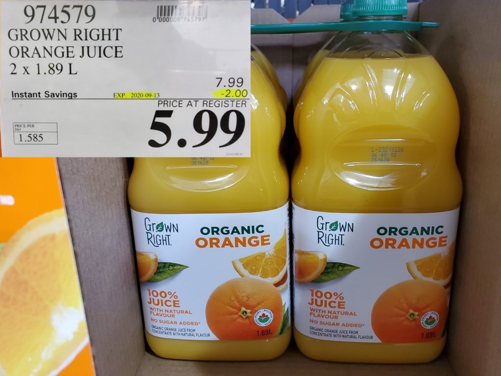 974579 GROWN RIGHT ORANGE JUICE 2 X 1 89 L 2 00 INSTANT SAVINGS EXPIRES ON 2020 09 13 5 99