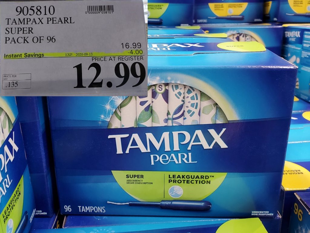905810 TAMPAX PEARL SUPER PACK OF 96 4 00 INSTANT SAVINGS EXPIRES ON 2020 09 13 12 99 Costco