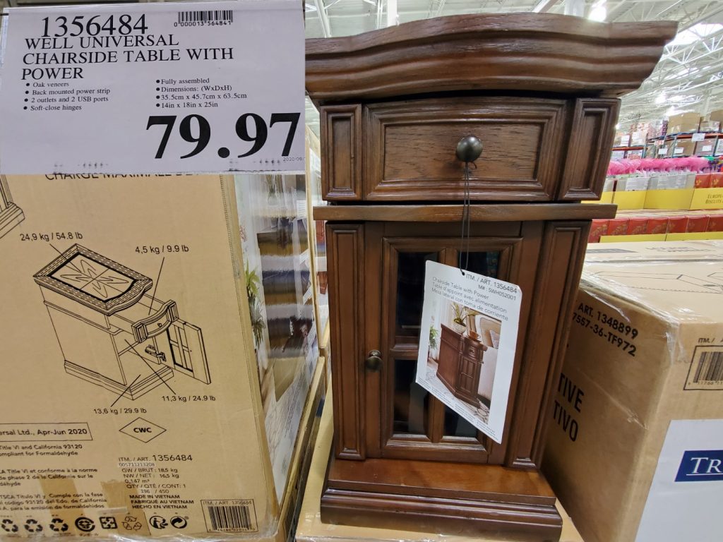 1356484 WELL UNIVERSAL CHAIRSIDE TABLE WITH POWER 79 97 Costco East