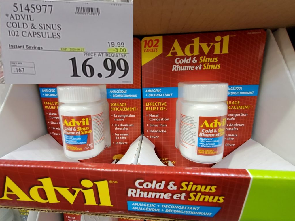 5145977 ADVIL COLD SINUS 102 CAPSULES 3 00 INSTANT SAVINGS EXPIRES ON 2020 09 27 16 99 Costco