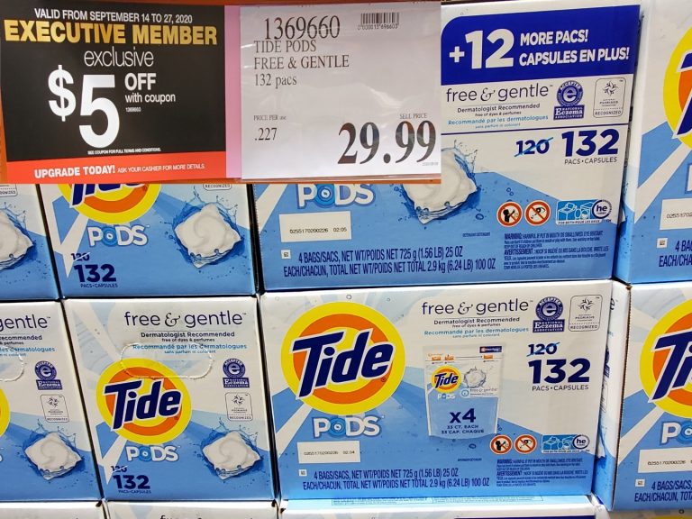 1369660 TIDE PODS FREE GENTLE 132 PACS 29 99 Costco East Fan Blog