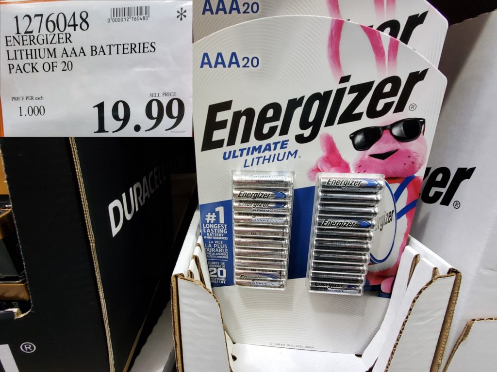 1276048 ENERGIZER LITHIUM AAA BATTERIES PACK OF 20 19 99 Costco East
