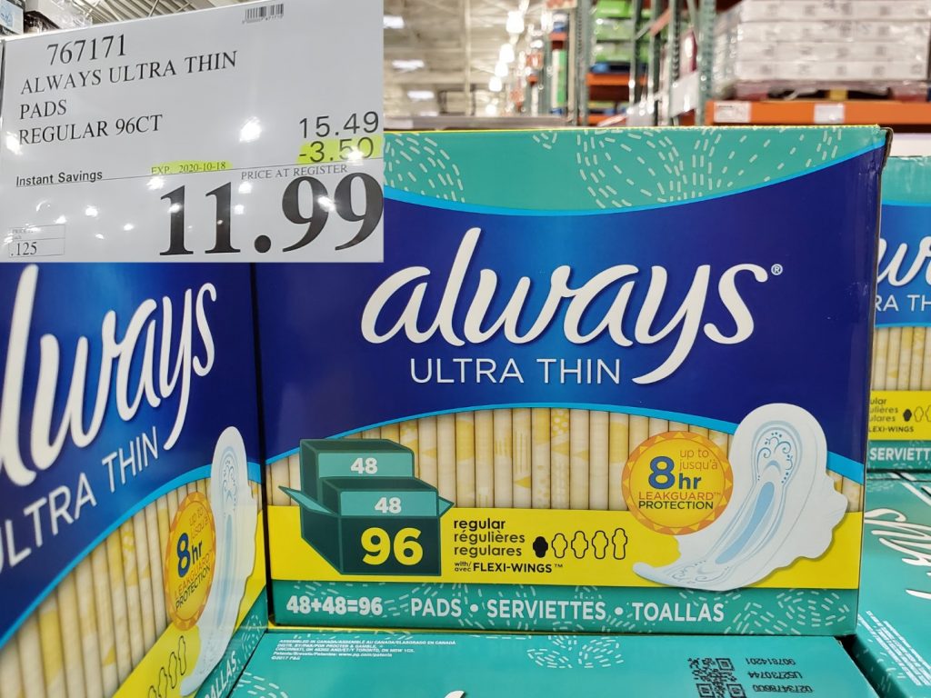 767171 ALWAYS ULTRA THIN PADS REGULAR 96CT 3 50 INSTANT SAVINGS EXPIRES ON 2020 10 18 11 99