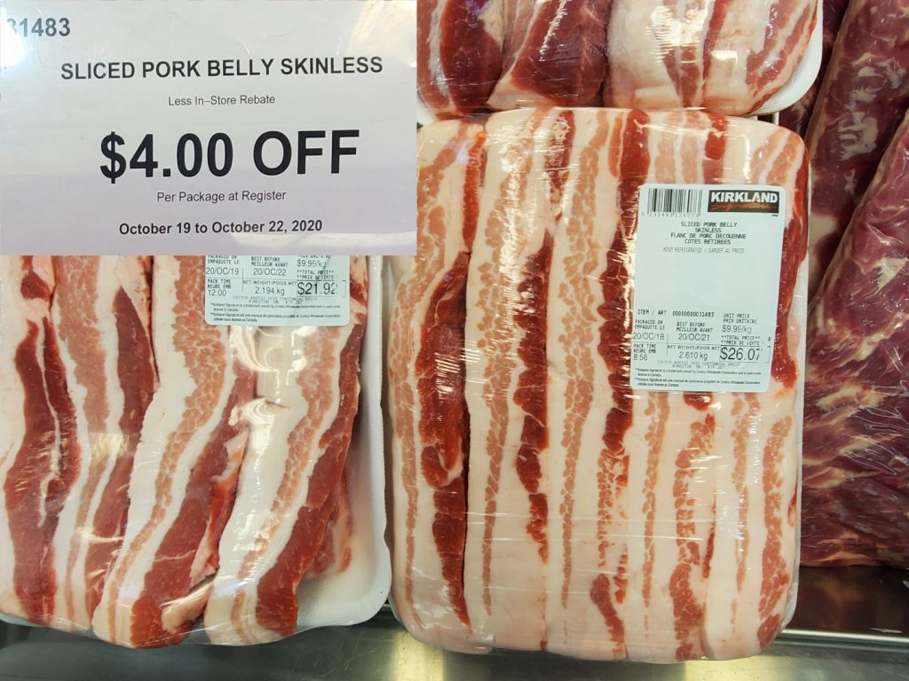 31483 SLICED PORK BELLY SKINLESS EXPIRES ON 2020 10 22 4 00 Costco