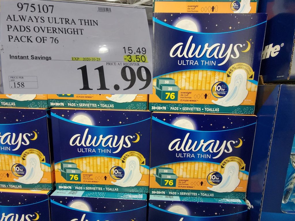 975107 ALWAYS ULTRA THIN PADS OVERNIGHT PACK OF 76 3 50 INSTANT SAVINGS EXPIRES ON 2020 10 25 11