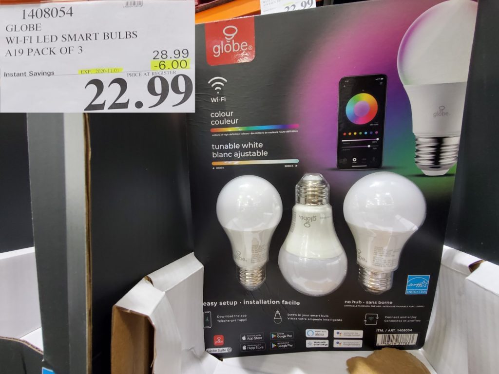 1408054 GLOBE WI FI LED SMART BULBS A19 PACK OF 3 6 00 INSTANT SAVINGS