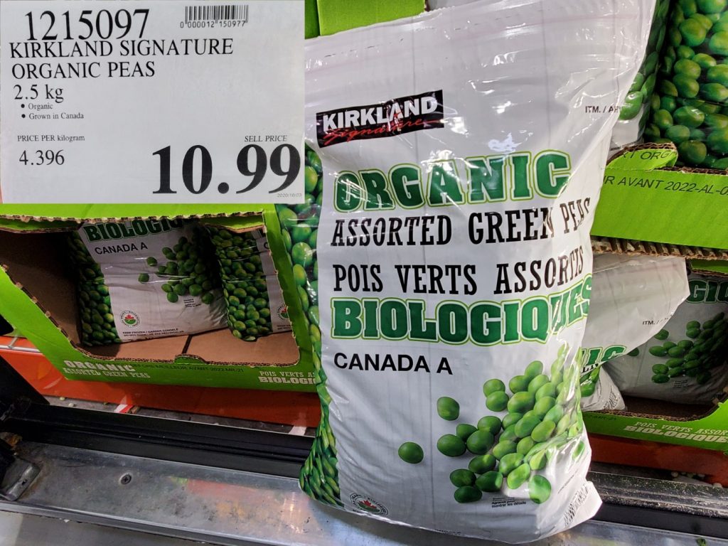 1215097 KIRKLAND SIGNATURE ORGANIC PEAS 2 5 KG 10 99 Costco East Fan Blog