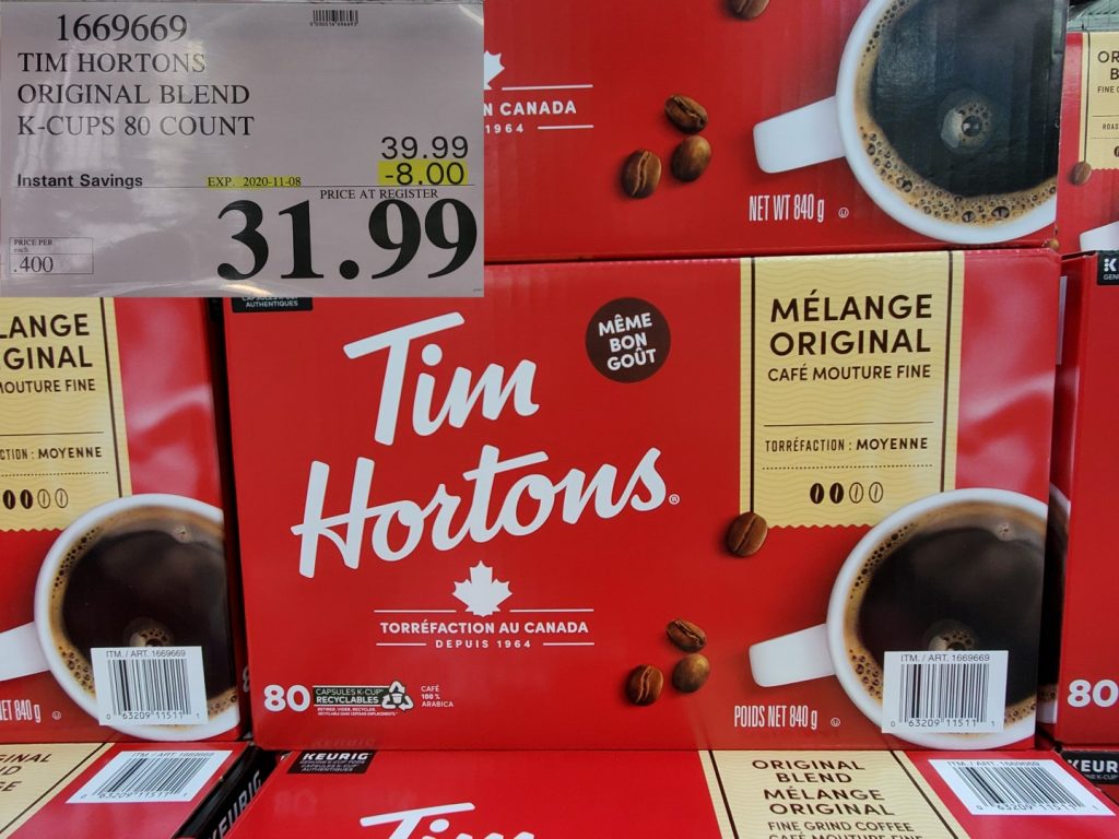 1669669 TIM HORTONS ORIGINAL BLEND K CUPS 80 COUNT 8 00 INSTANT SAVINGS EXPIRES ON 2020 11 08 31