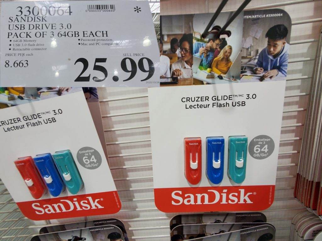 3300064 SANDISK USB DRIVE 3 0 PACK OF 3 64GB EACH 25 99 Costco East