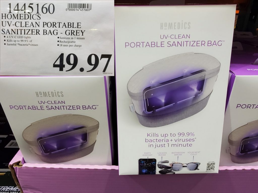 1445160 HOMEDICS UV CLEAN PORTABLE SANITIZER BAG GREY 49 97 Costco East Fan Blog