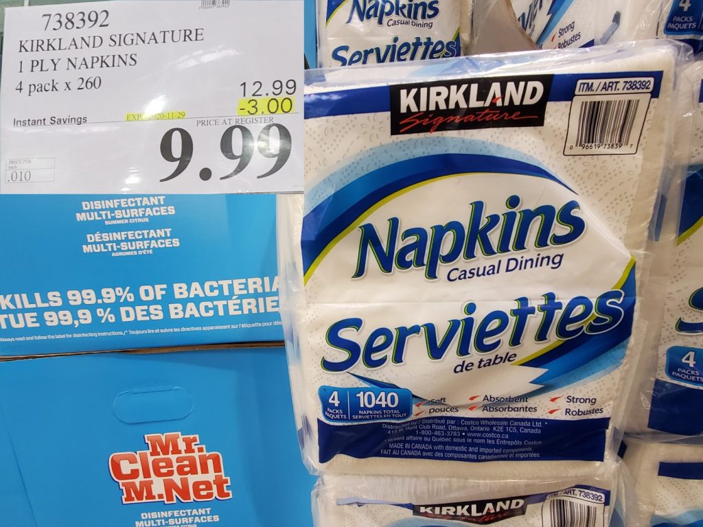 738392 KIRKLAND SIGNATURE 1 PLY NAPKINS 4 PACK X 260 3 00 INSTANT