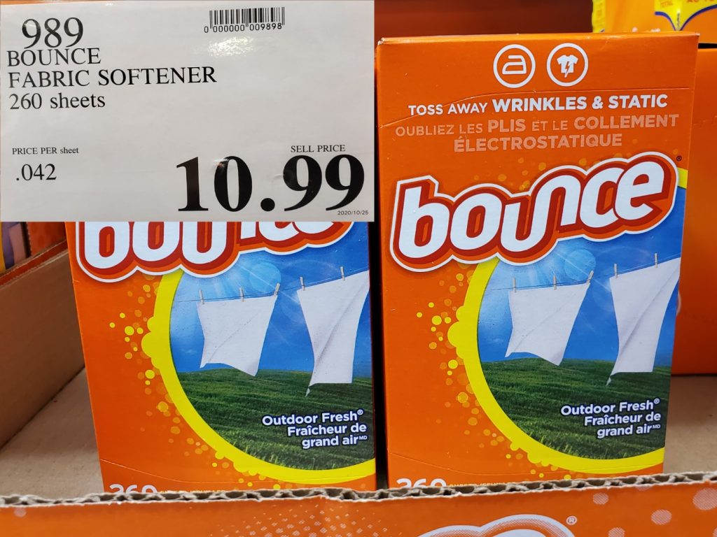 989 BOUNCE FABRIC SOFTENER 260 SHEETS 10 99 Costco East Fan Blog