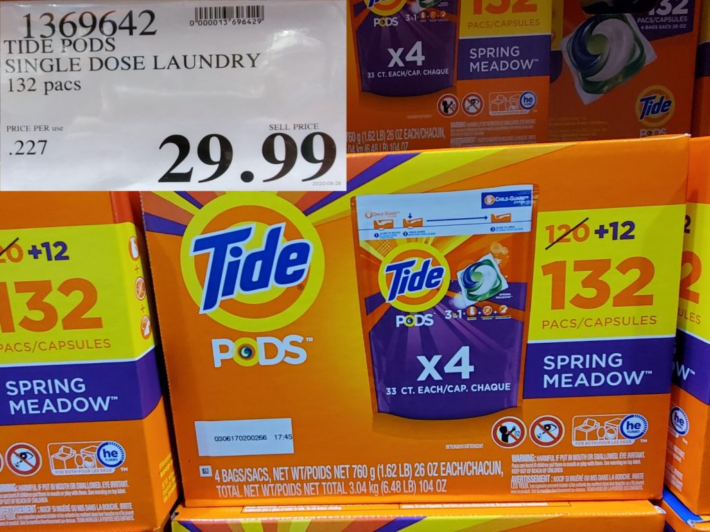 1369642 TIDE PODS SINGLE DOSE LAUNDRY 132 PODS 29 99 Costco East Fan Blog