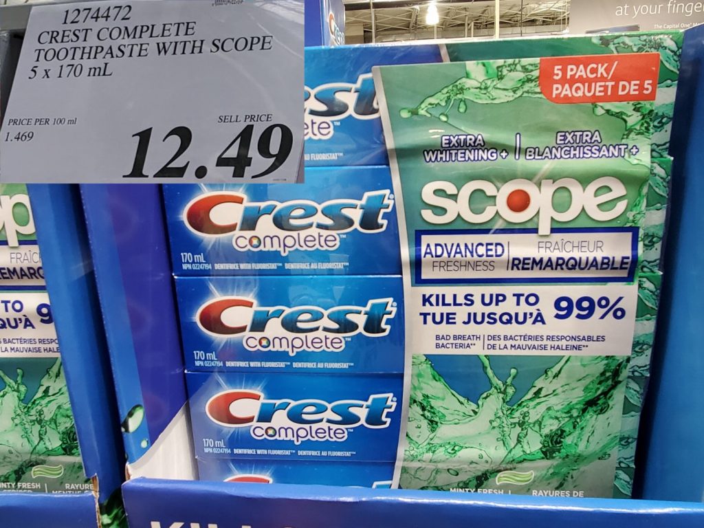1274472 CREST COMPLETE TOOTHPASTE WITH SCOPE 5 X 170 ML 12 49 Costco