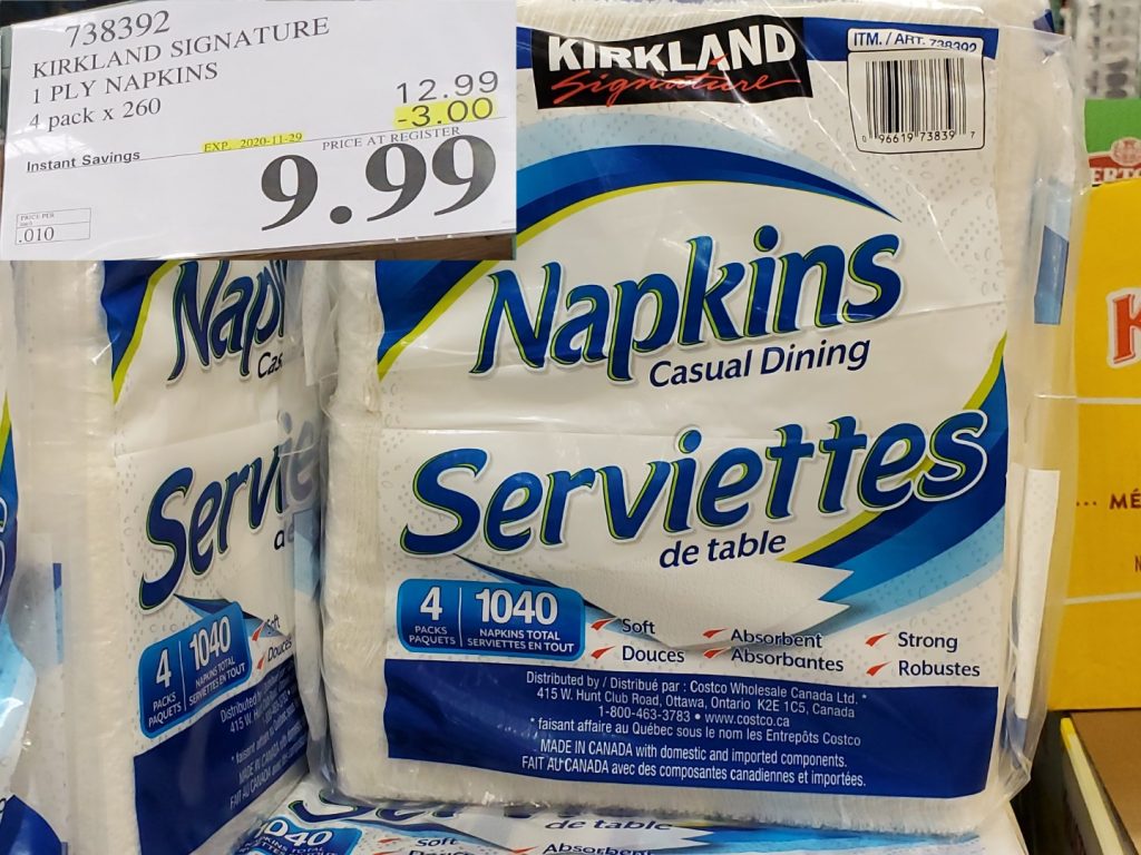 738392 KIRKLAND SIGNATURE 1 PLY NAPKINS 4 PACK X 260 3 00 INSTANT