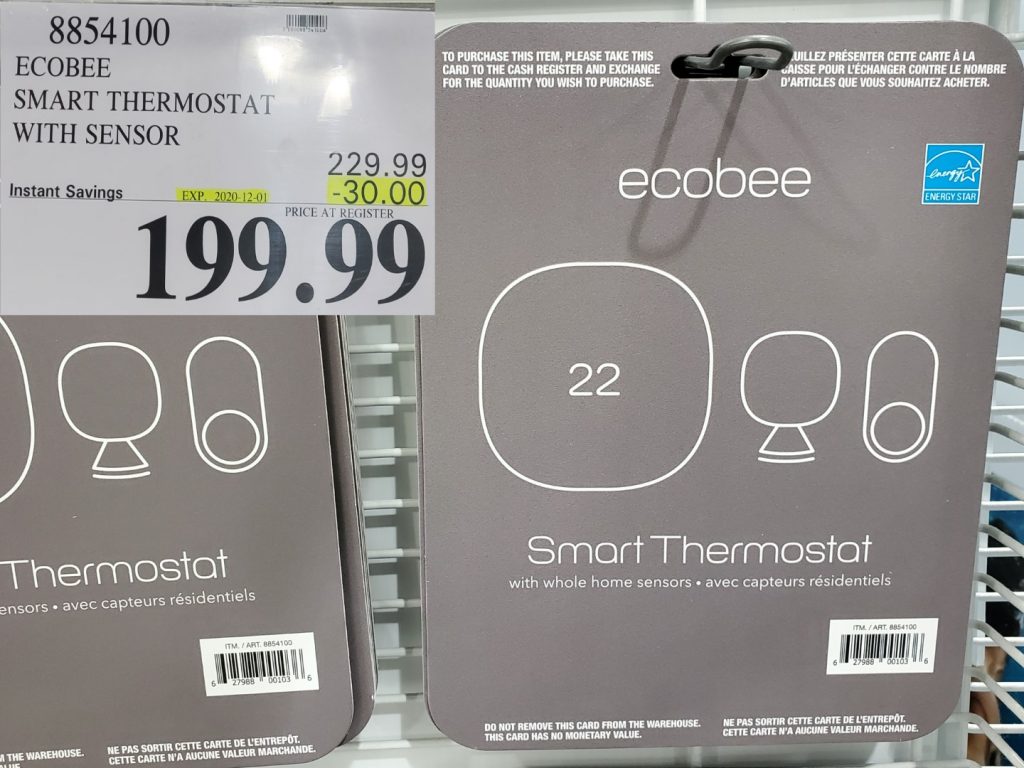8854100 ECOBEE SMART THERMOSTAT WITH SENSOR 30 00 INSTANT SAVINGS