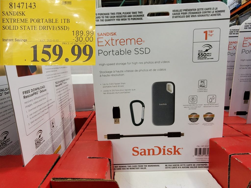 8147143 SANDISK EXTREME PORTABLE 1TB SOLID STATE DRIVE SSD 30 00