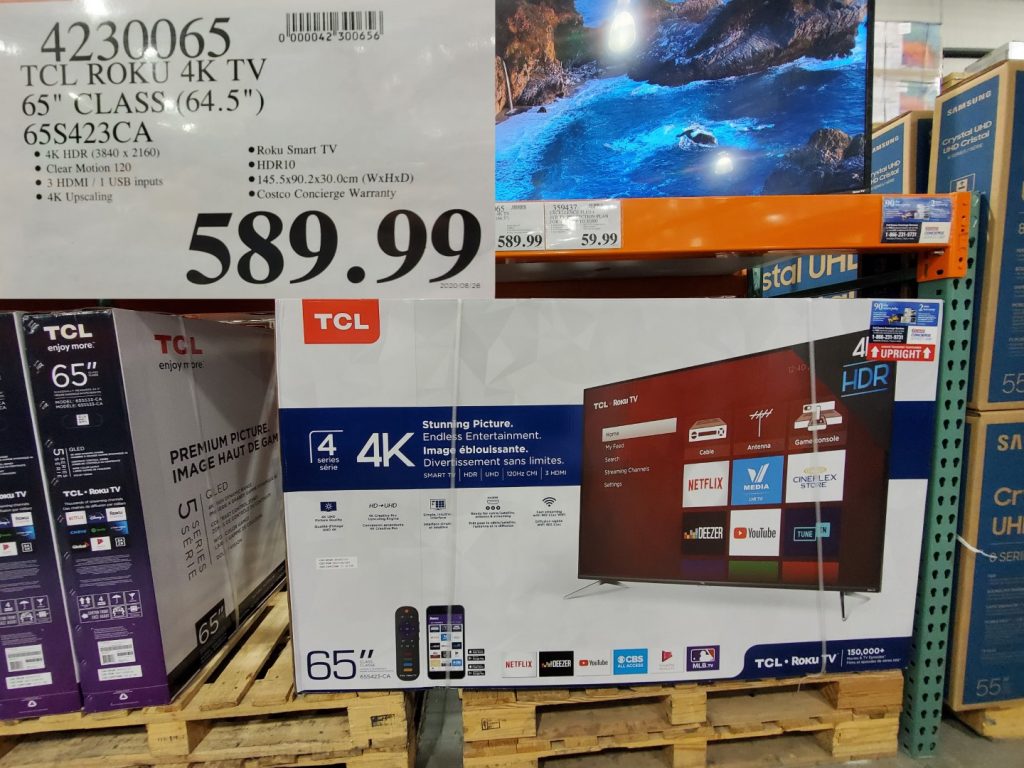 4230065 TCL ROKU 4K TV 65 CLASS 64 5 65S423CA 589 99 Costco East Fan Blog
