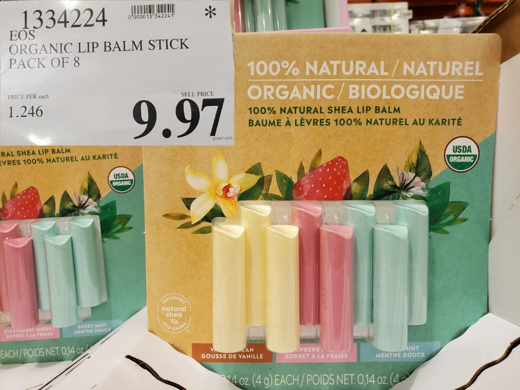 1334224 EOS ORGANIC LIP BALM STICK PACK OF 8 9 97 Costco East Fan Blog
