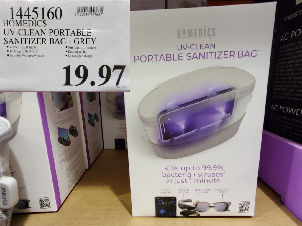 1445160 HOMEDICS UV CLEAN PORTABLE SANITIZER BAG GREY 19 97 Costco East Fan Blog