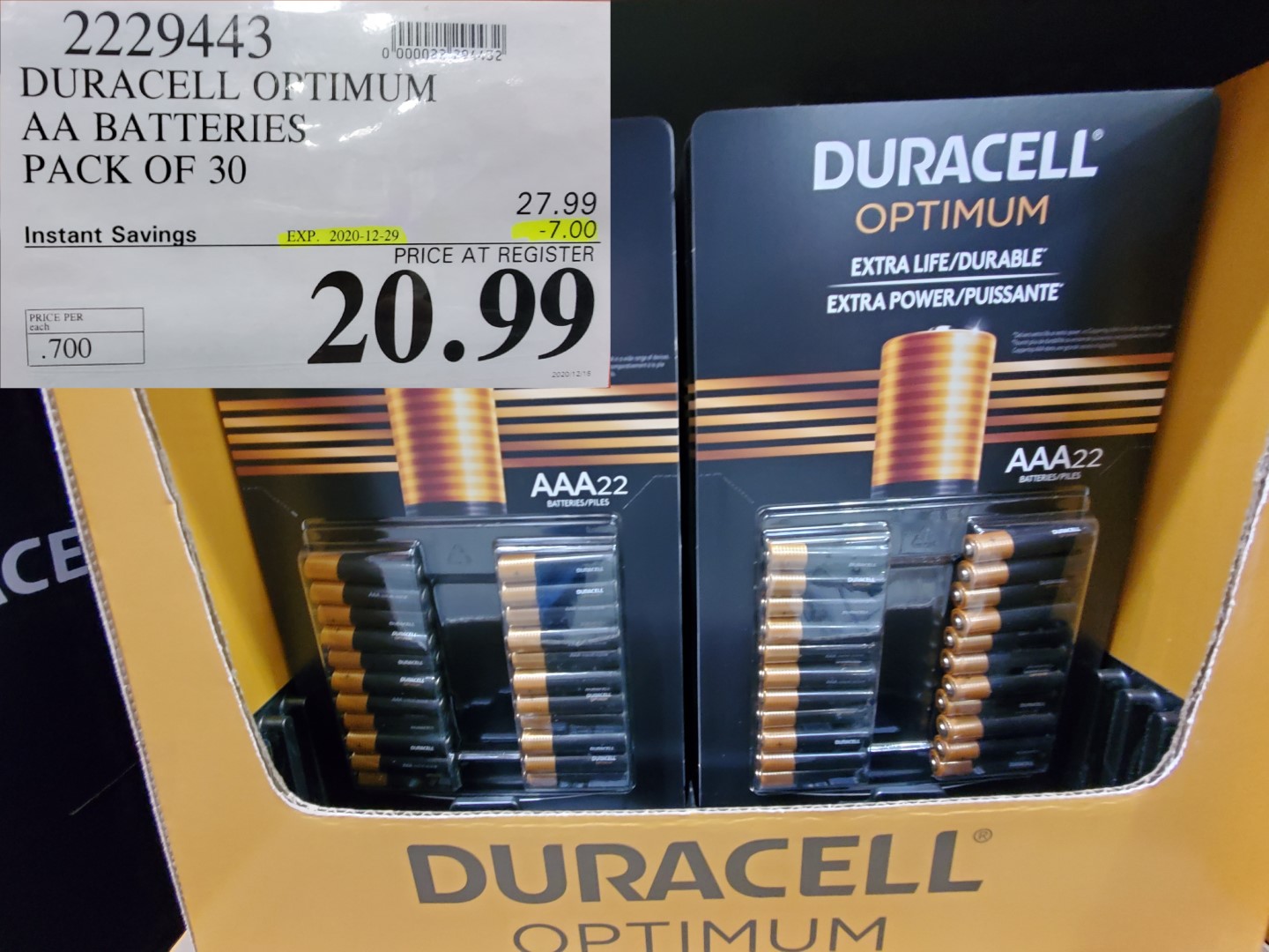 Duracell Optimum Batteries Pack Of 30 7 00 Instant Savings Expires On 12 29 99 Costco East Fan Blog