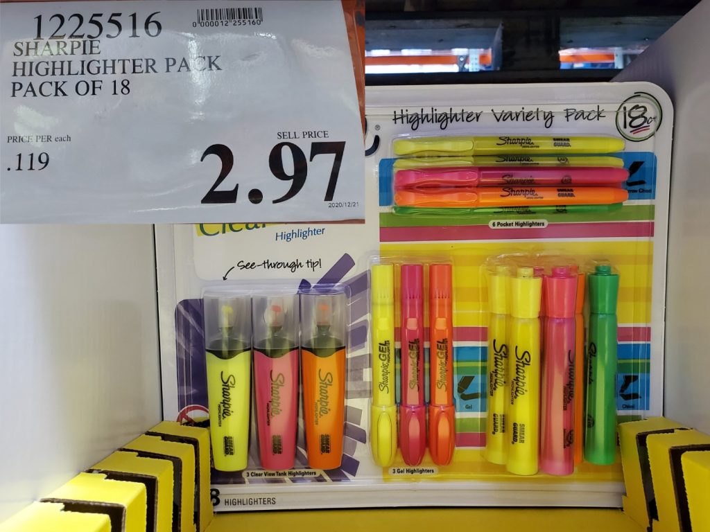 1225516 SHARPIE HIGHLIGHTER PACK PACK OF 18 2 97 Costco East Fan Blog