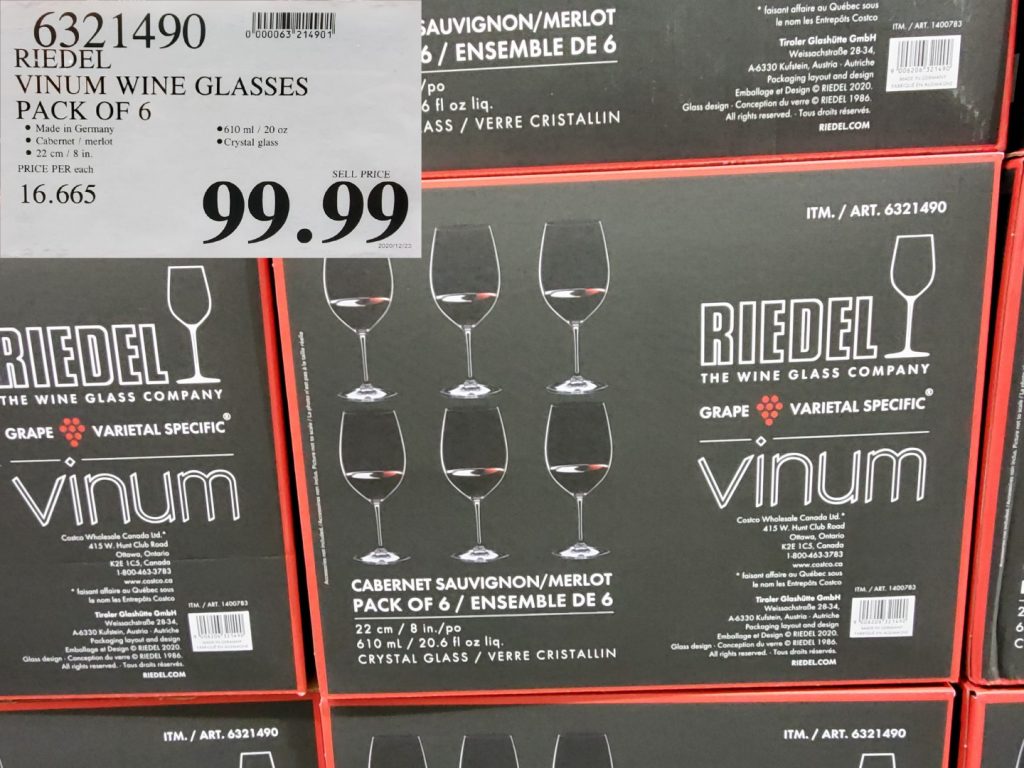 6321490 RIEDEL VINUM WINE GLASSES PACK OF 6 99 99 Costco East Fan Blog