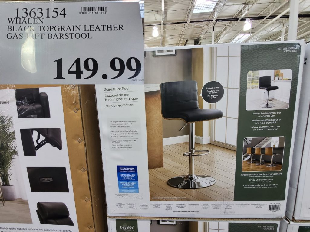 1363154 WHALEN BLACK TOPGRAIN LEATHER GAS LIFT BARSTOOL 149 99 Costco