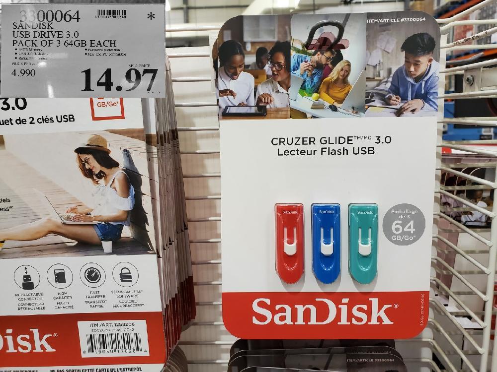  3300064 SANDISK USB DRIVE 3.0 PACK OF 3 64GB EACH 2021/01/05 $14.97 