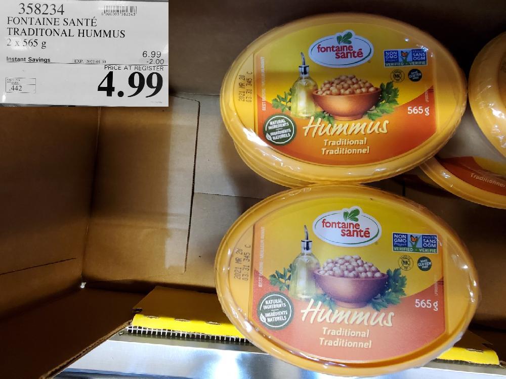 costco sales 358234 FONTAINE SANTE TRADITIONAL HUMMUS EXPIRY DATE: 2021-01-10 -2.00 $4.99 