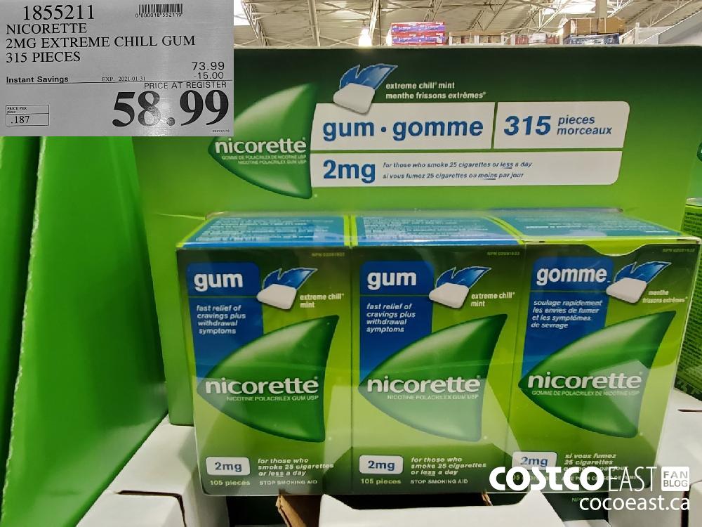 1855211 NICORETTE 2MG EXTREME CHILL GUM 315 PIECES EXPIRY DATE: 2021-01-31 $58.99 