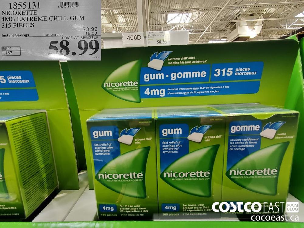 1855131 NICORETTE 4MG EXTREME CHILL GUM 315 PIECES EXPIRY DATE: 2021-01-31 $58.99 