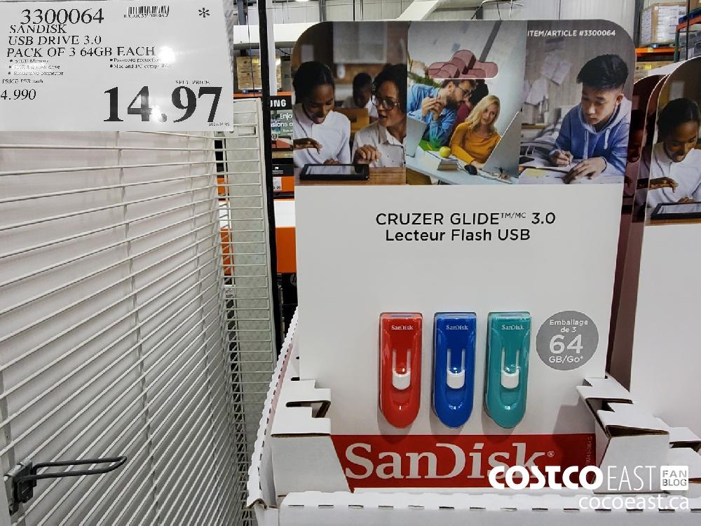 3300064 SANDISK USB DRIVE 3.0 PACK OF 3 64GB EACH $14.97 