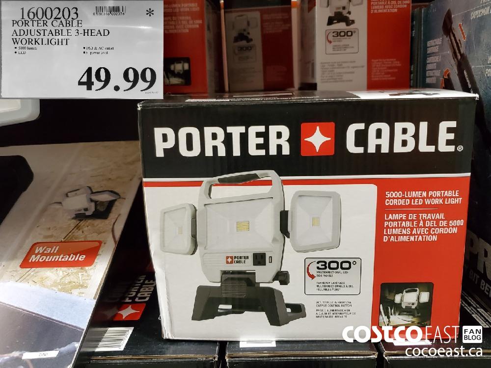 1600203 PORTER CABLE ADJUSTABLE 3-HEAD WORKLIGHT $49.99 