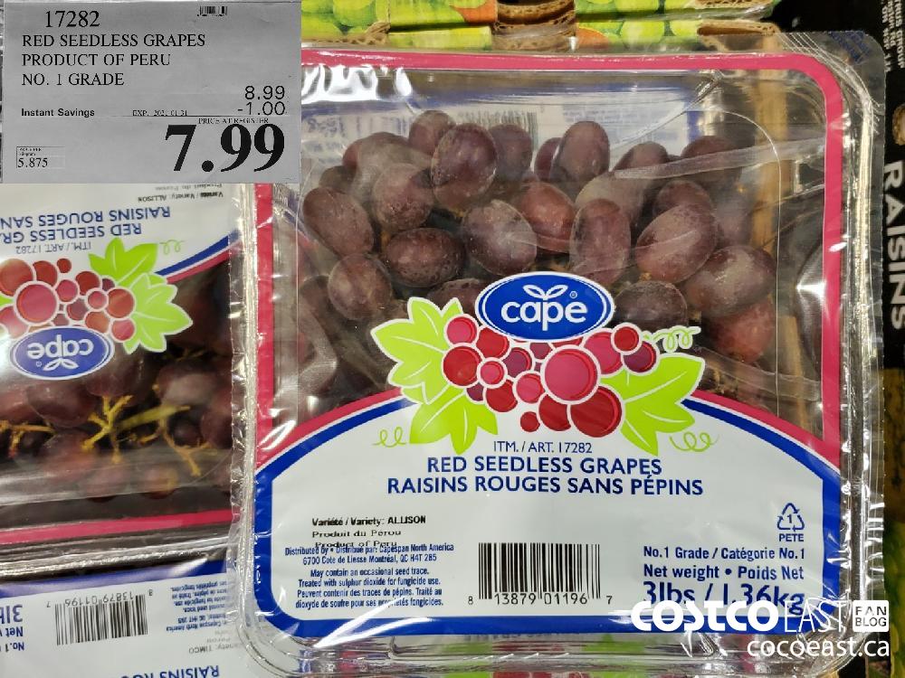 17282 RED SEEDLESS GRAPES PRODUCT OF PERU NO. 1 GRADE EXPIRY DATE: 2021-01-31 $7.99 