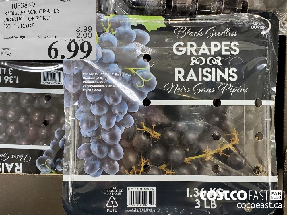 1083849 SABLE BLACK GRAPES PRODUCT OF PERU NO.1 GRADE EXPIRY DATE: 2021-01-28 $6.99 