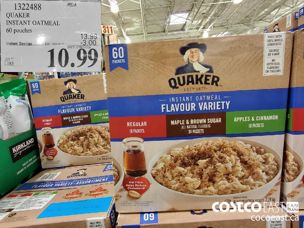1322488 QUAKER INSTANT OATMEAL 60 pouches XP. 2021-01-31 $10.99 