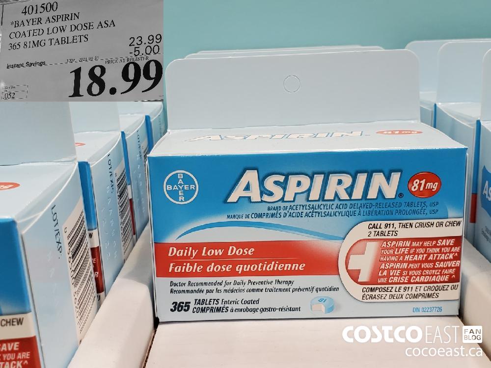 401500 BAYER ASPIRIN COATED LOW DOSE ASA 365 81MG TABLETS EXPIRY DATE: 2021-01-31 $18.99 