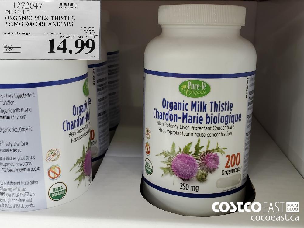 1272067 PURE LE ORGANIC MILK THISTLE 250MG 200 ORGANICAPS ; EXPIRY DATE: 2021-01-31 $14.99 