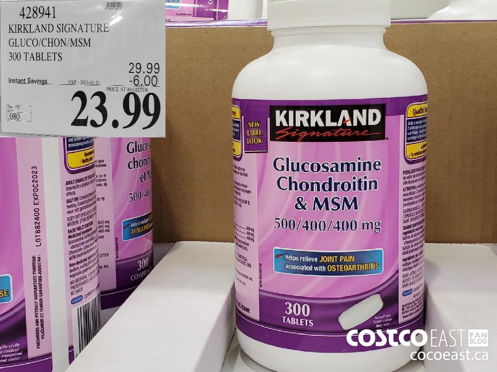 428941 KIRKLAND SIGNATURE GLUCO/CHON/MSM 300 TABLETS EXPIRY DATE: 2021-01-31 $23.99 