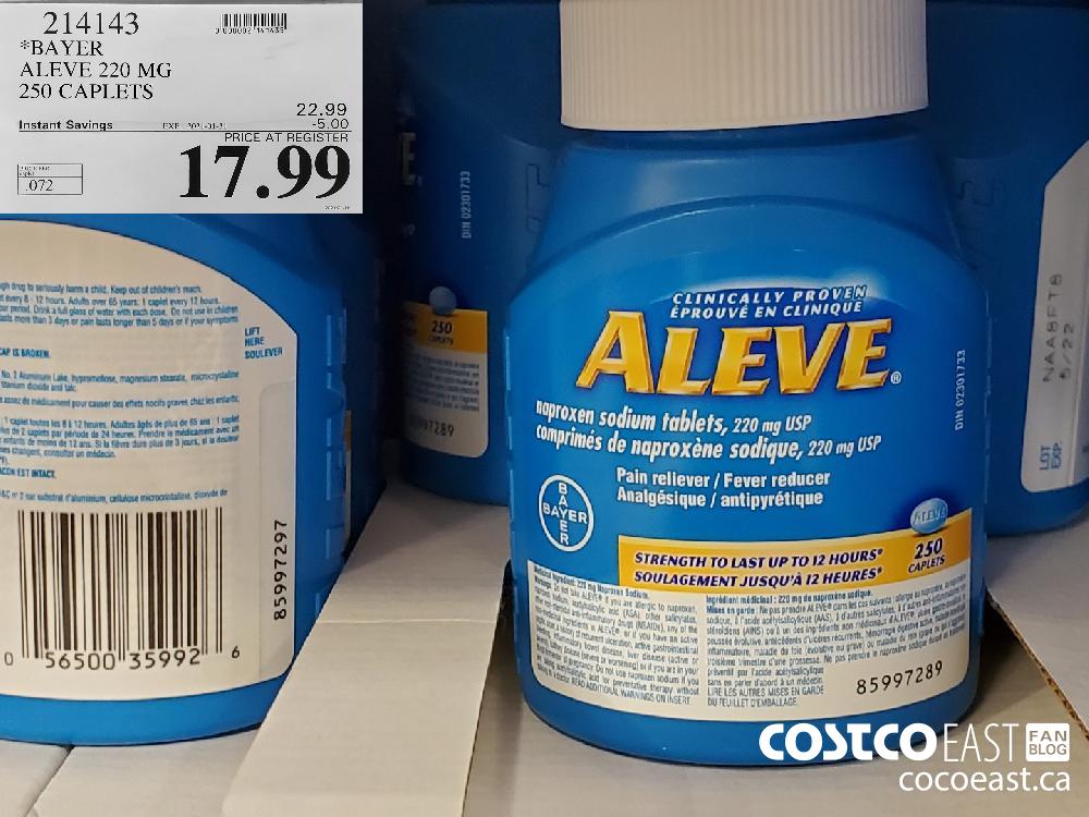 214143 BAYER ALEVE 220 MG 250 CAPLETS EXPIRY DATE: 2021-01-31 $17.99 