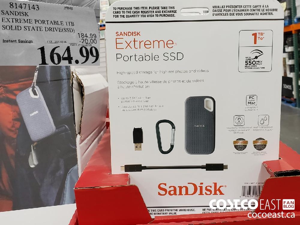 Costco Weekend Sales 8147143 SANDISK : EXTREME PORTABLE (TR SOLID STATE DRIVE(SSD) EXPIRY DATE: 2021-02-08 $164.99